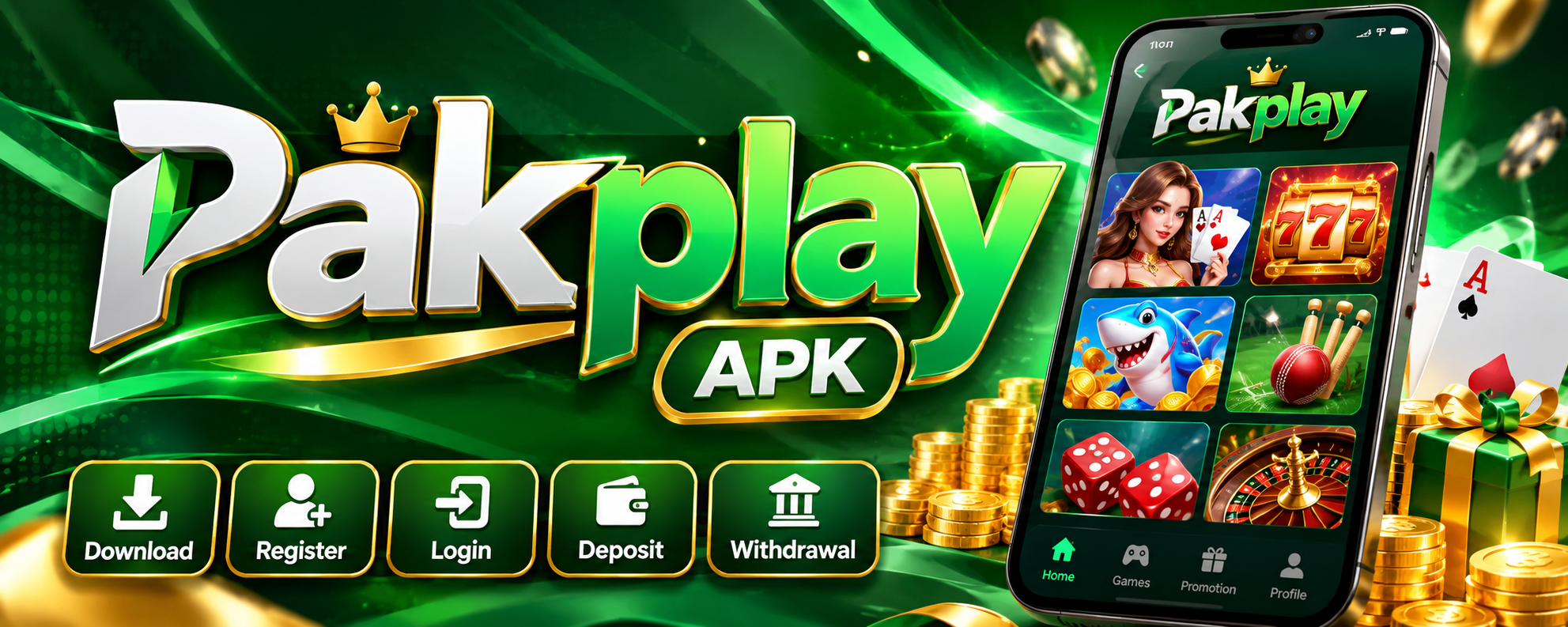 Pakplay apk Green Gaming App Banner